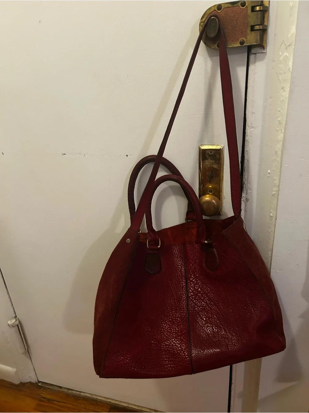 Zara burgundy Leather Tote Bag with Top Handles